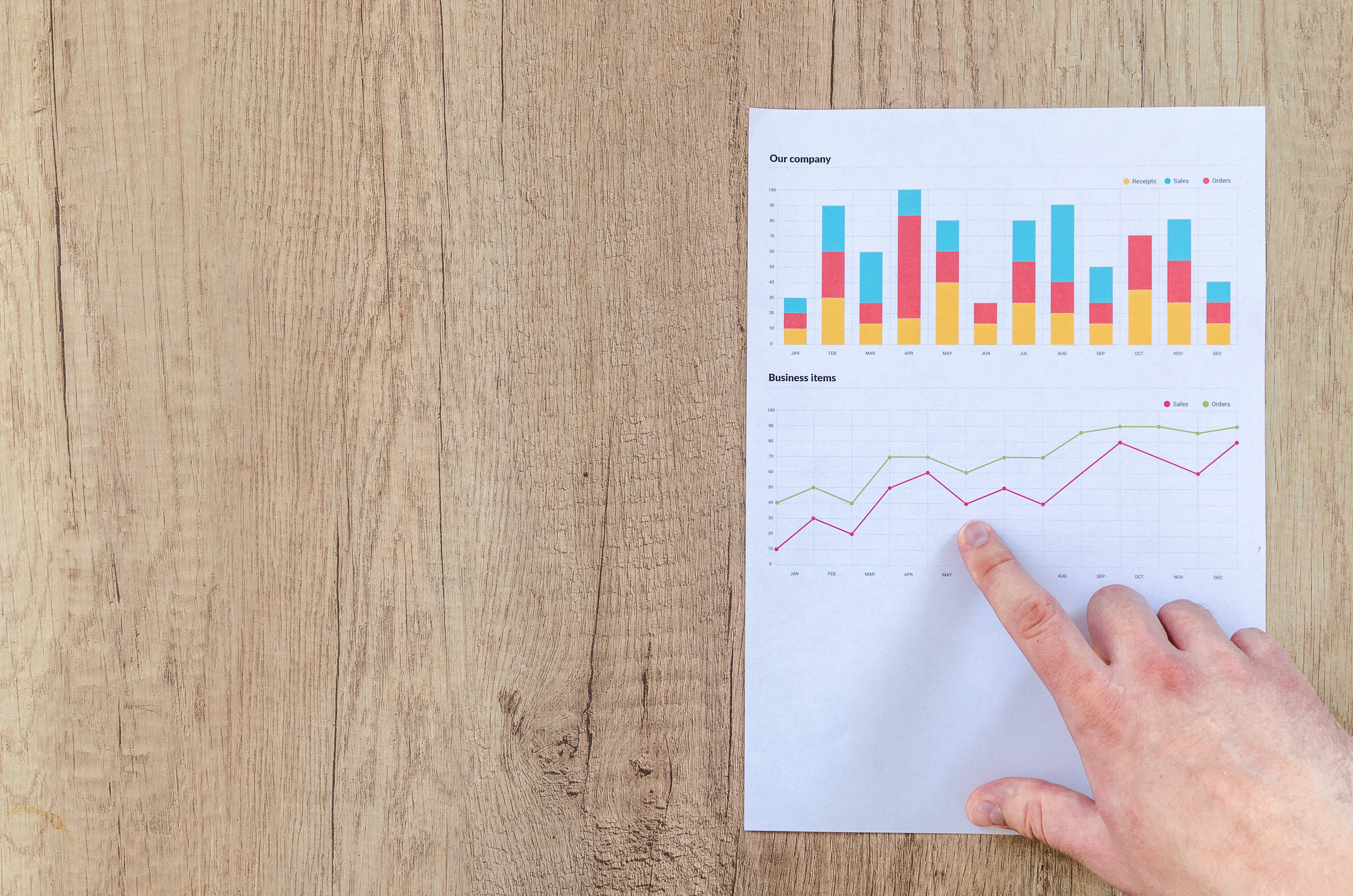 Hand pointing at data graph