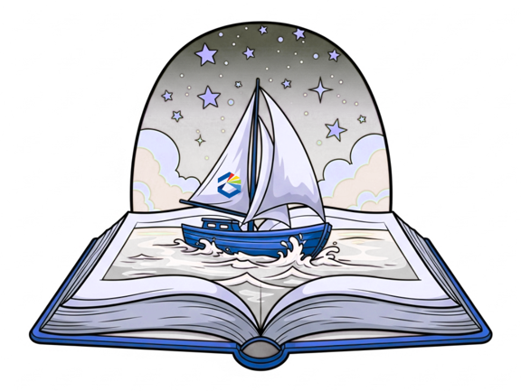 Little boat sailing on a book